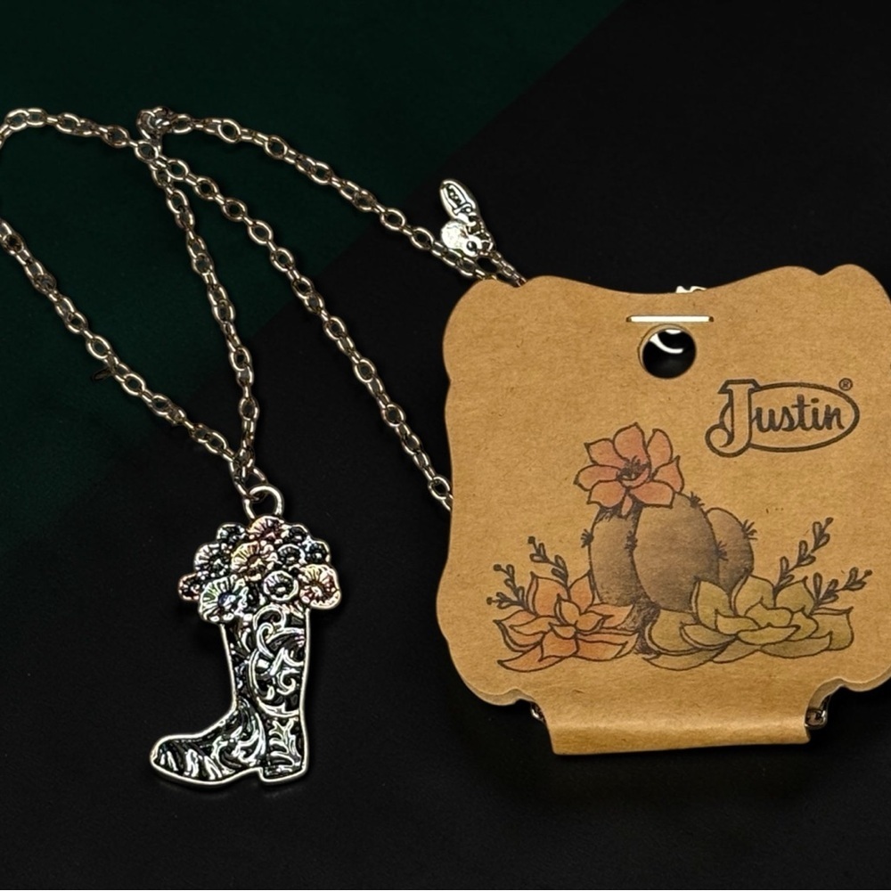 Justin Boots Silver and Black Boot Necklace